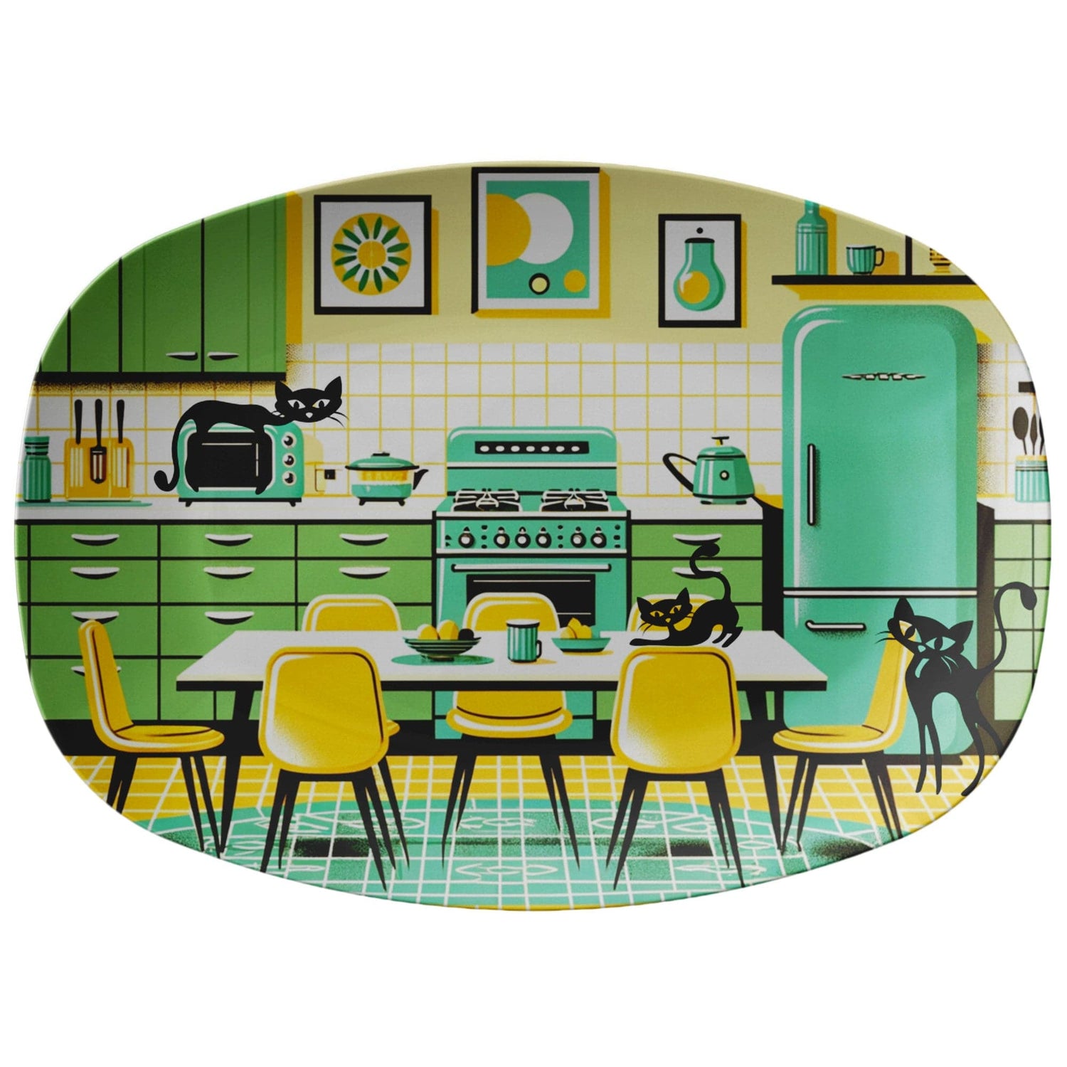 Mid Century Modern Party Platter, Avocoda Green, Yellow, Retro Mod Kitschy Party Platter Kitchenware default