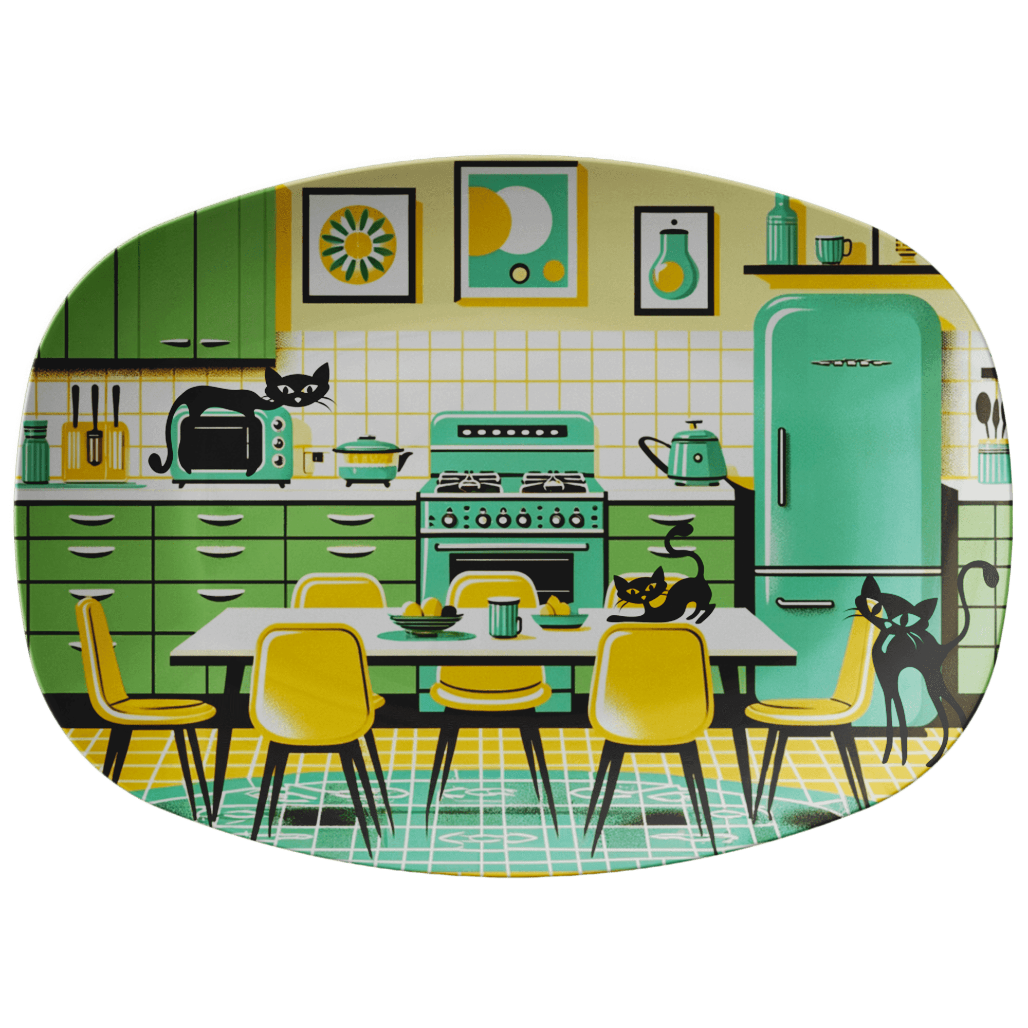 Mid Century Modern Party Platter, Avocoda Green, Yellow, Retro Mod Kitschy Party Platter Kitchenware default