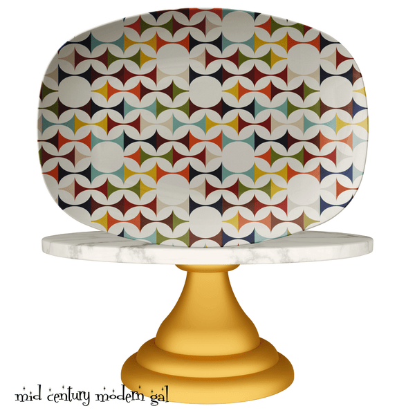 Mid Century Modern Party Platter, Mid Century Modern Retro Scandinavian Modern Danish Geometric Design, Green, Brown, Beige, Yellow, Teal, MCM