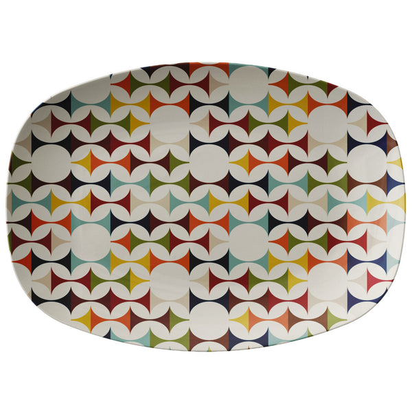 Mid Century Modern Party Platter, Mid Century Modern Retro Scandinavian Modern Danish Geometric Design, Green, Brown, Beige, Yellow, Teal, MCM