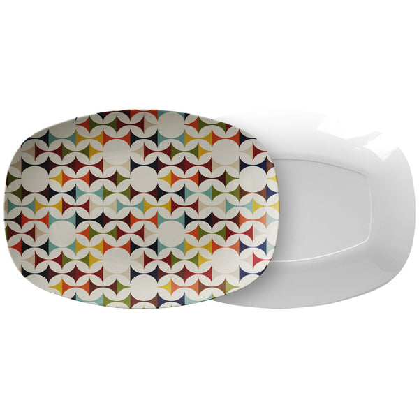 Mid Century Modern Party Platter, Mid Century Modern Retro Scandinavian Modern Danish Geometric Design, Green, Brown, Beige, Yellow, Teal, MCM