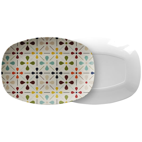 Mid Century Modern Party Platter, Scandinavian Flower, Green, Brown, Beige, Yellow, Teal Floral, Mid Century Modern, MCM