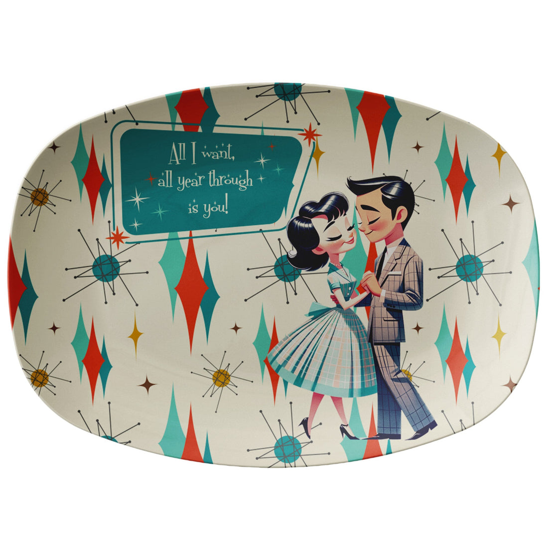 Vintage 50s Valentine, Love, Franciscan Diamond Starburst Kitschy Love MCM Party Platter Kitchenware default