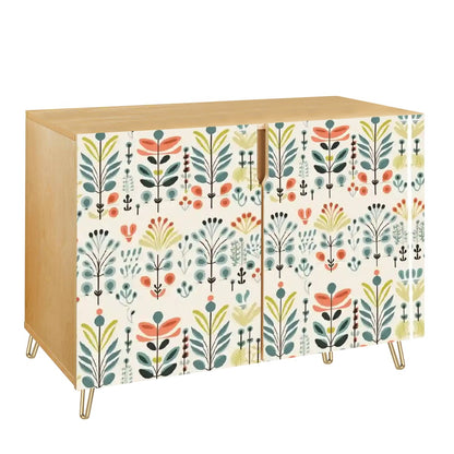 Modern Danish Scandinavian Floral Designed Wooden Storage Cabinet