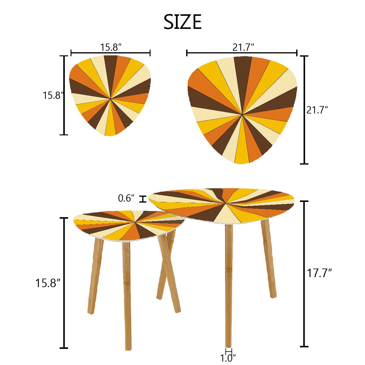 Groovy Retro 70s Vibe Orange, Yellow Brown Mid Mod Nesting Tables - Mid Century Modern Gal