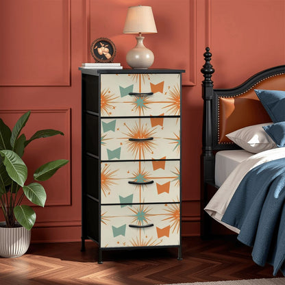 Atomic 50s Starburst Mid Century Modern Orange Teal 4-Drawer Dresser - Mid Century Modern Gal