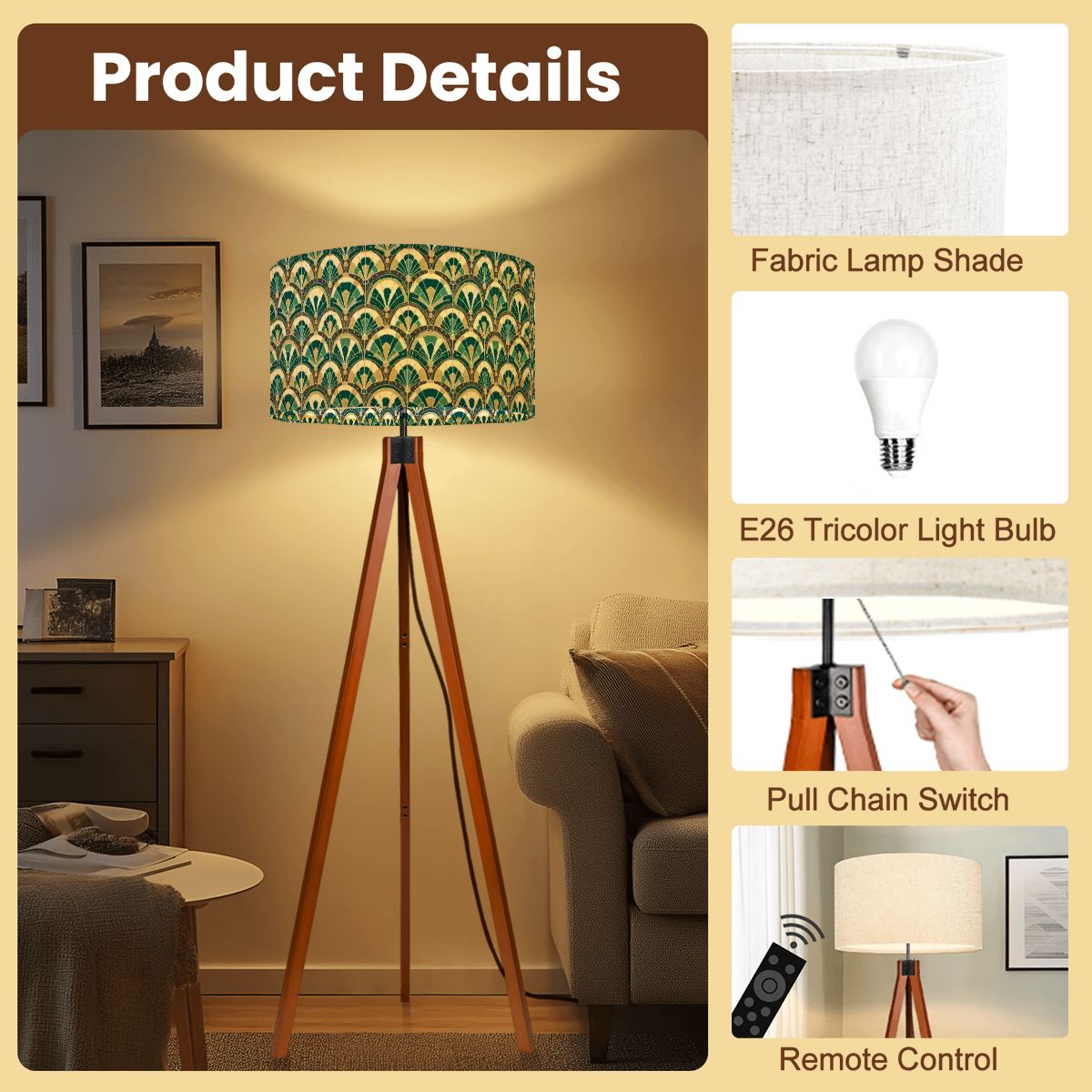 Art Deco Peacock Inspired Tripod Floor Lamp - Mid Century Modern Gal