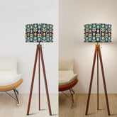 Modern Scandinavian Flower Blue, Orange Yellow Green Mid Century Modern Tripod Floor Lamp - Mid Century Modern Gal