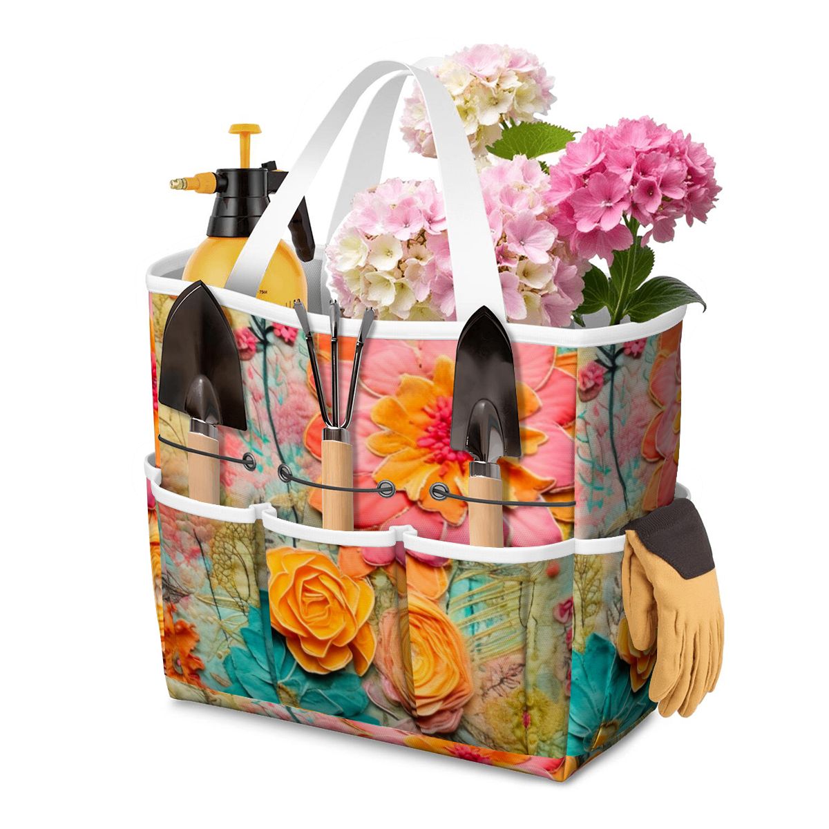 Bohemian Retro Flower, Faux Pressed Floral Mod Garden Tool Bag - Mid Century Modern Gal