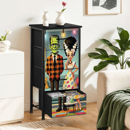Frankenstein and Bride Of Mid Century Modern Kitschy Retro 4-Drawer Dresser - Mid Century Modern Gal