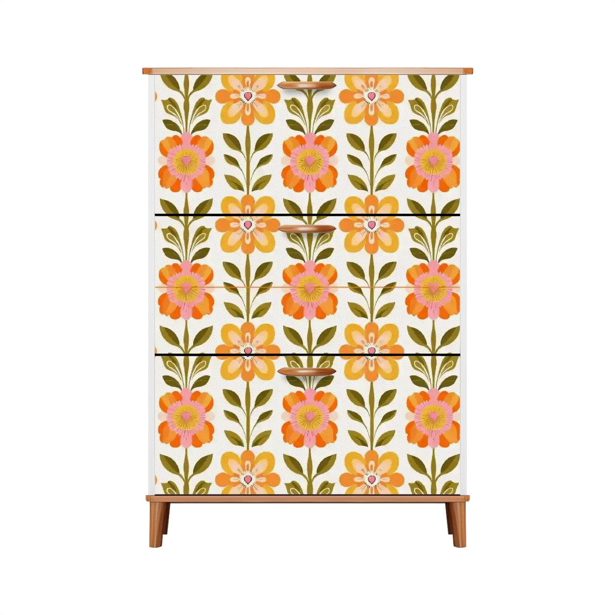 Scandinavian Modern Floral Mid Century Modern Shoe Storage Cabinet - Mid Century Modern Gal