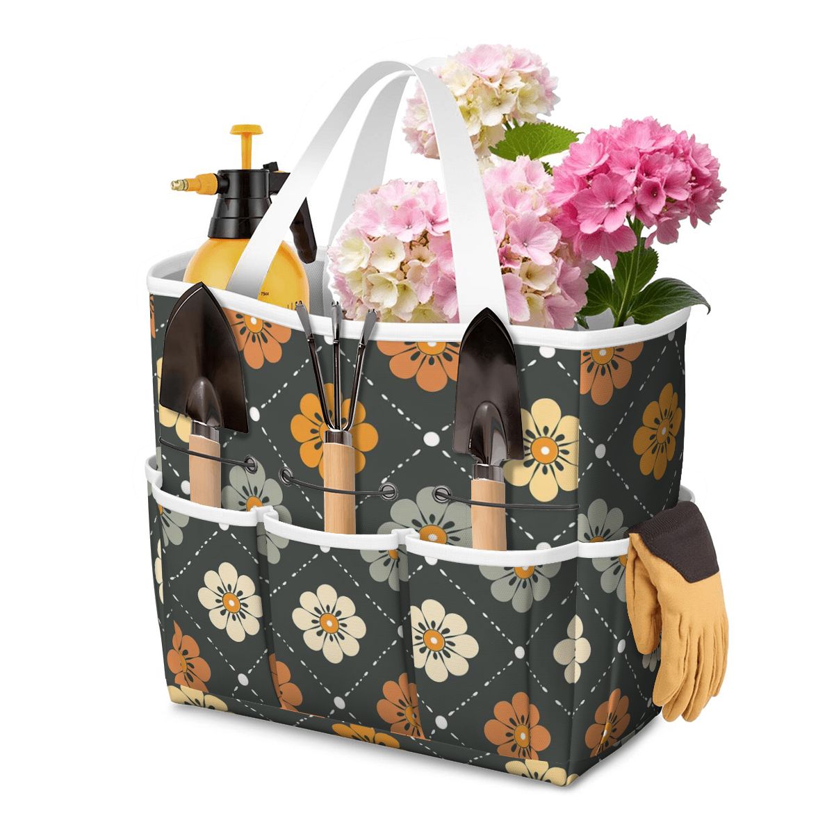 Scandinavian Floral, Mustard Yellow, Gray Mid Century Modern Garden Tool Bag - Mid Century Modern Gal