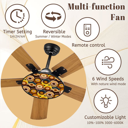 Mid Century Modern Retro 70s Groovy Orbs Brown, Yellow, Beige MCM Ceiling Fan With Light - Mid Century Modern Gal
