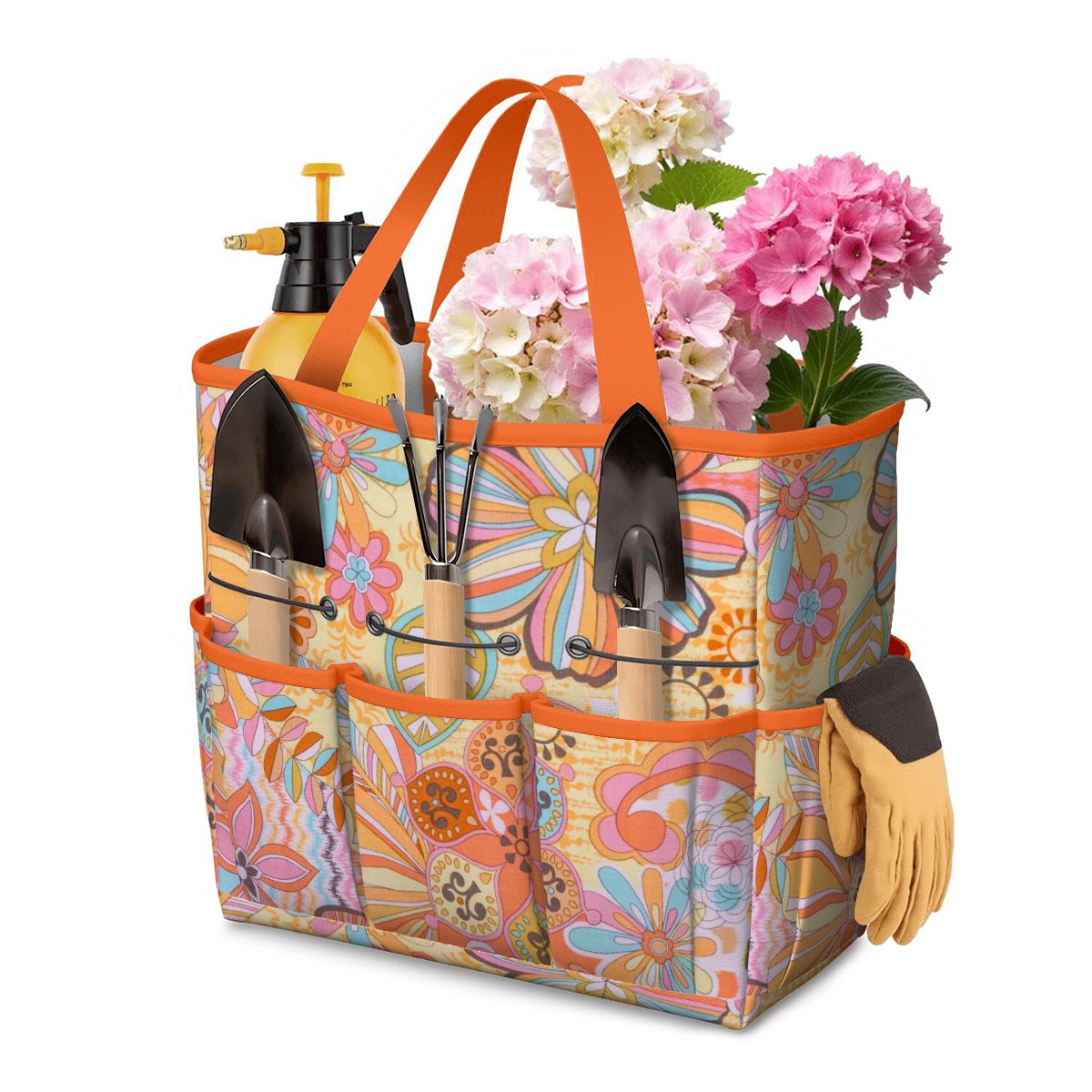 Vintage 70s Floral Pink Yellow Blue, Groovy Mid Mod Flower Power Garden Tool Bag - Mid Century Modern Gal