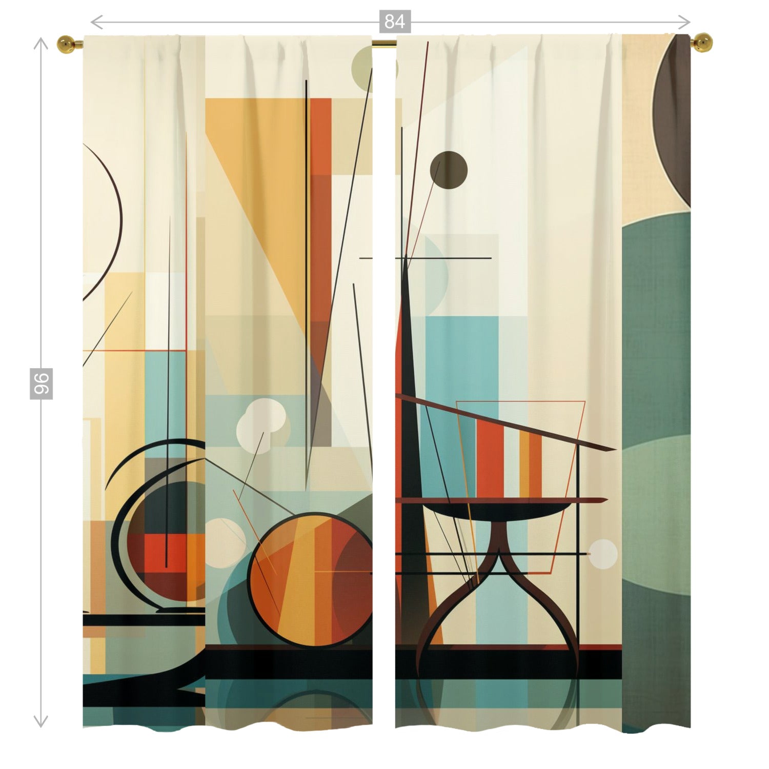 Mid Century Modern Bauhaus Designed Abstract Geometric Mod Retro Window Curtains (two panels) - Mid Century Modern Gal