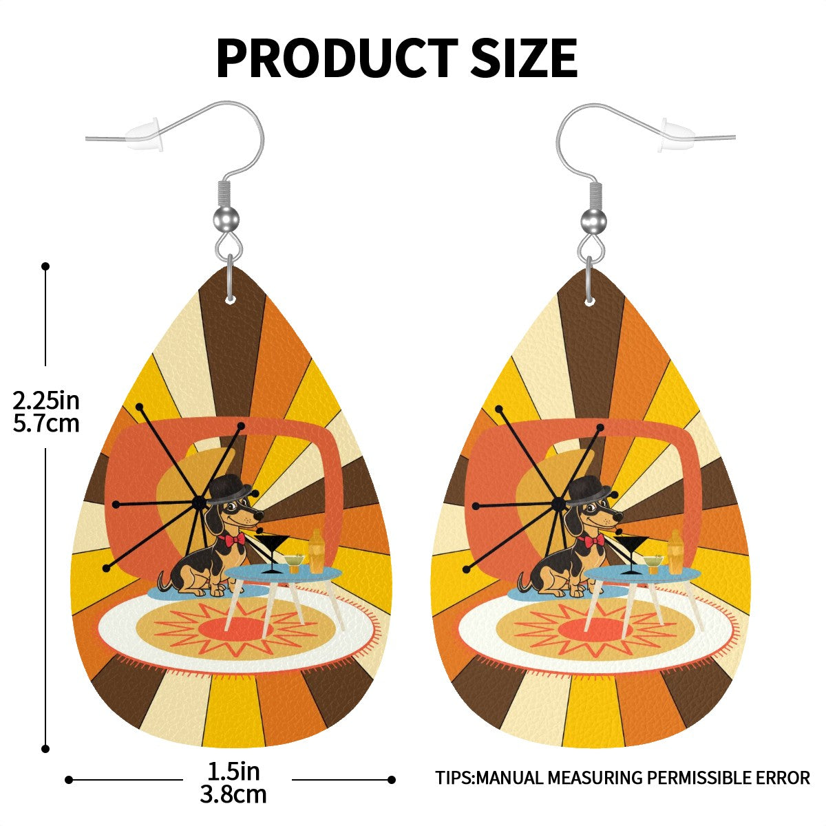 Doxie Mom Weiner Dog Retro 70s Designed Faux Leather Teardrop Earrings - Mid Century Modern Gal