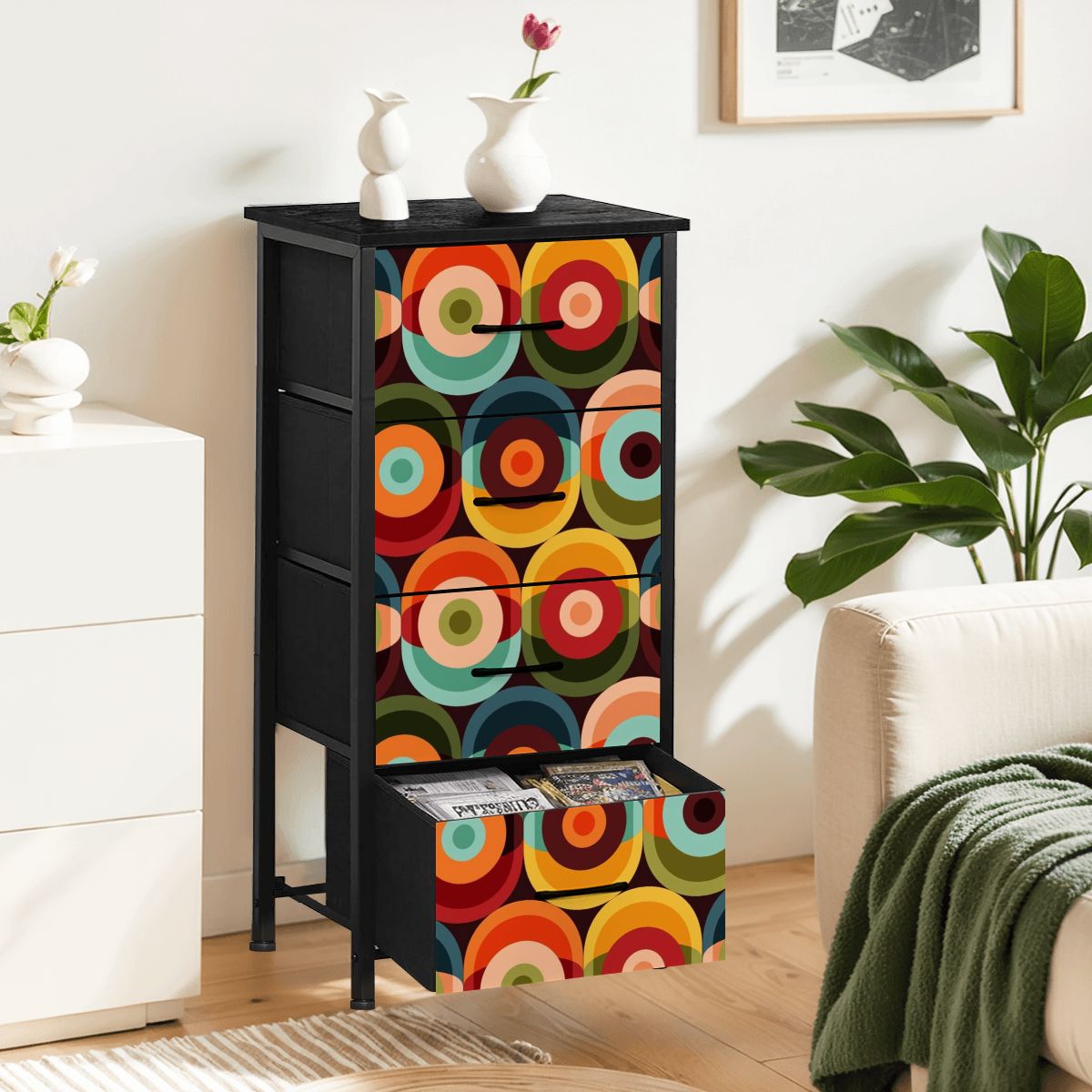 Retro Groovy Mod Space Orb Designed Mid Century Modern 4-Drawer Dresser - Mid Century Modern Gal