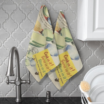Vintage Pyrex Collector Kitschy Retro Pyrex Ad Kitchen Towel Set - Mid Century Modern Gal