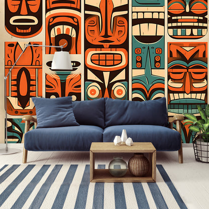 Tiki Idol Mid Century Modern Wallpaper, Peel and Stick Retro Wall Murals