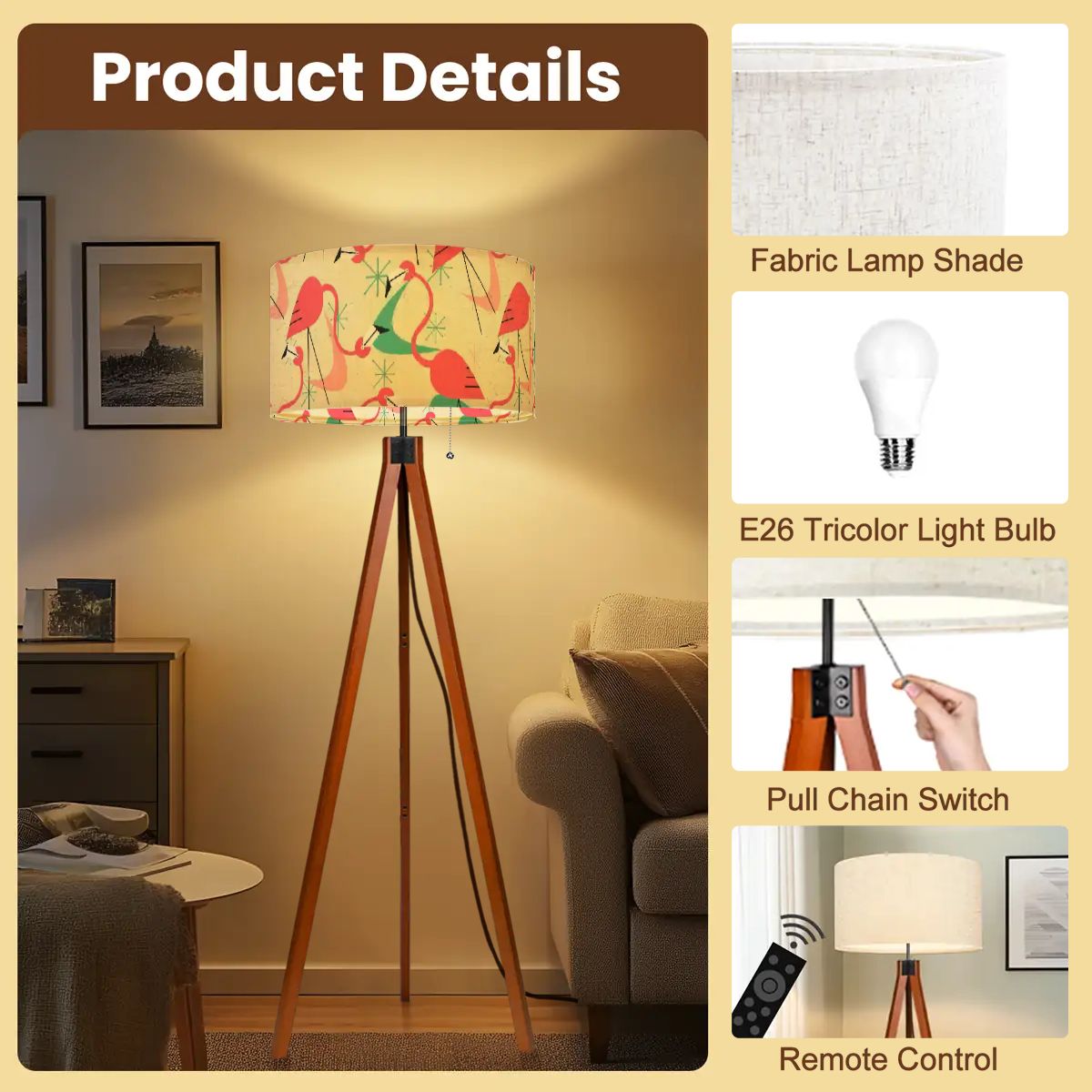 Mid Century Modern Kitschy Retro Flamingo, Palm Spring California Lover, Florida, MCM Tripod Floor Lamp - Mid Century Modern Gal