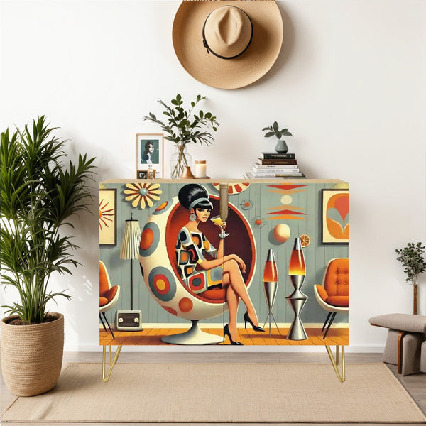 Mid Mod 60s Gal Retro Kitschy Groovy MCM Barware Cabinet Wooden