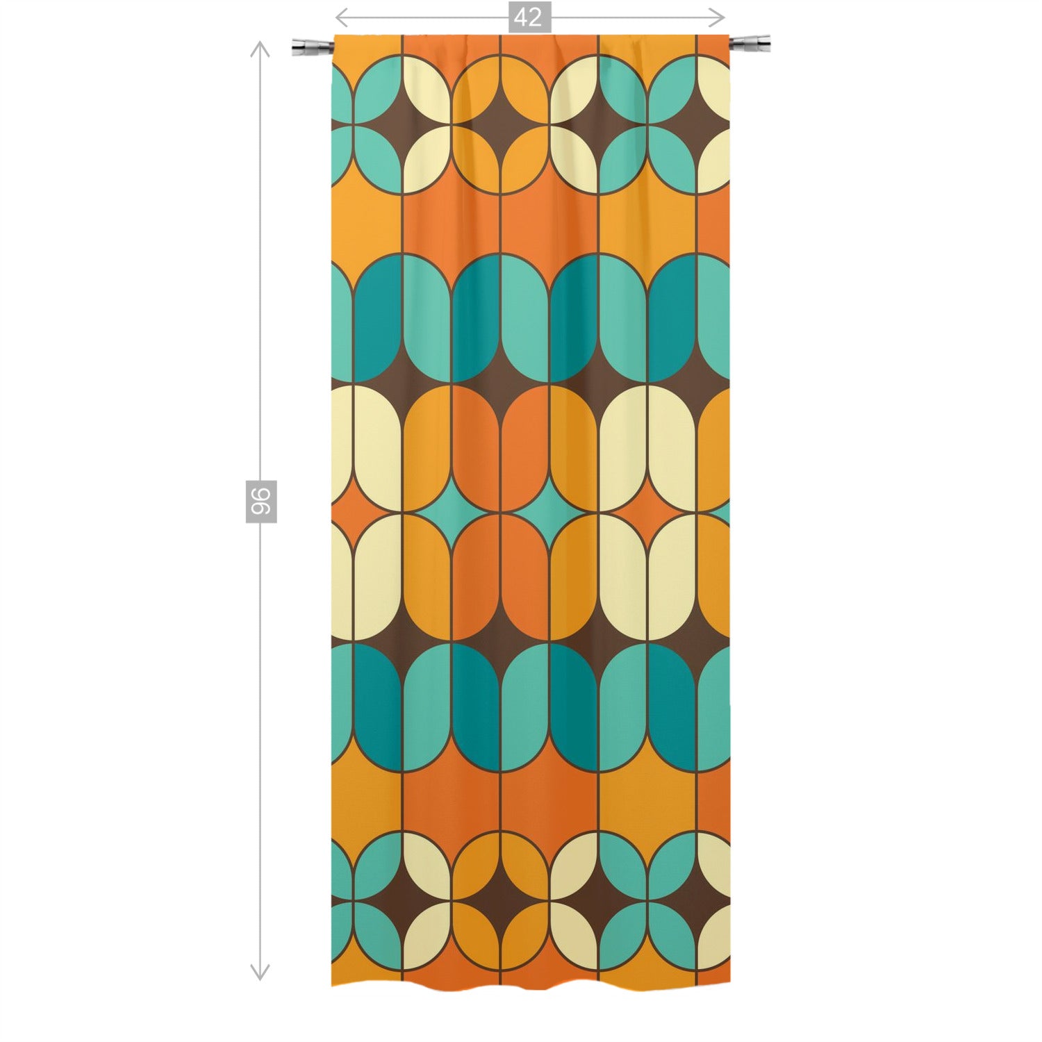 Mid Century Modern Curtain, Orange, Teal, Geometric Retro Design Single Panel - Mid Century Modern Gal