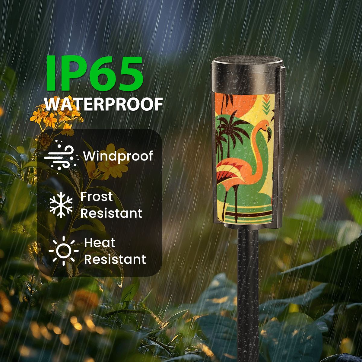 Retro Flamingo Garden Outdoor Solar Lights, Tropical Garden Breeze MCM Modern Pathway Lighting - Mid Century Modern Gal