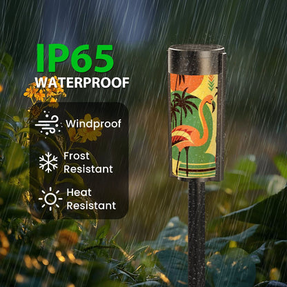 Retro Flamingo Garden Outdoor Solar Lights, Tropical Garden Breeze MCM Modern Pathway Lighting - Mid Century Modern Gal
