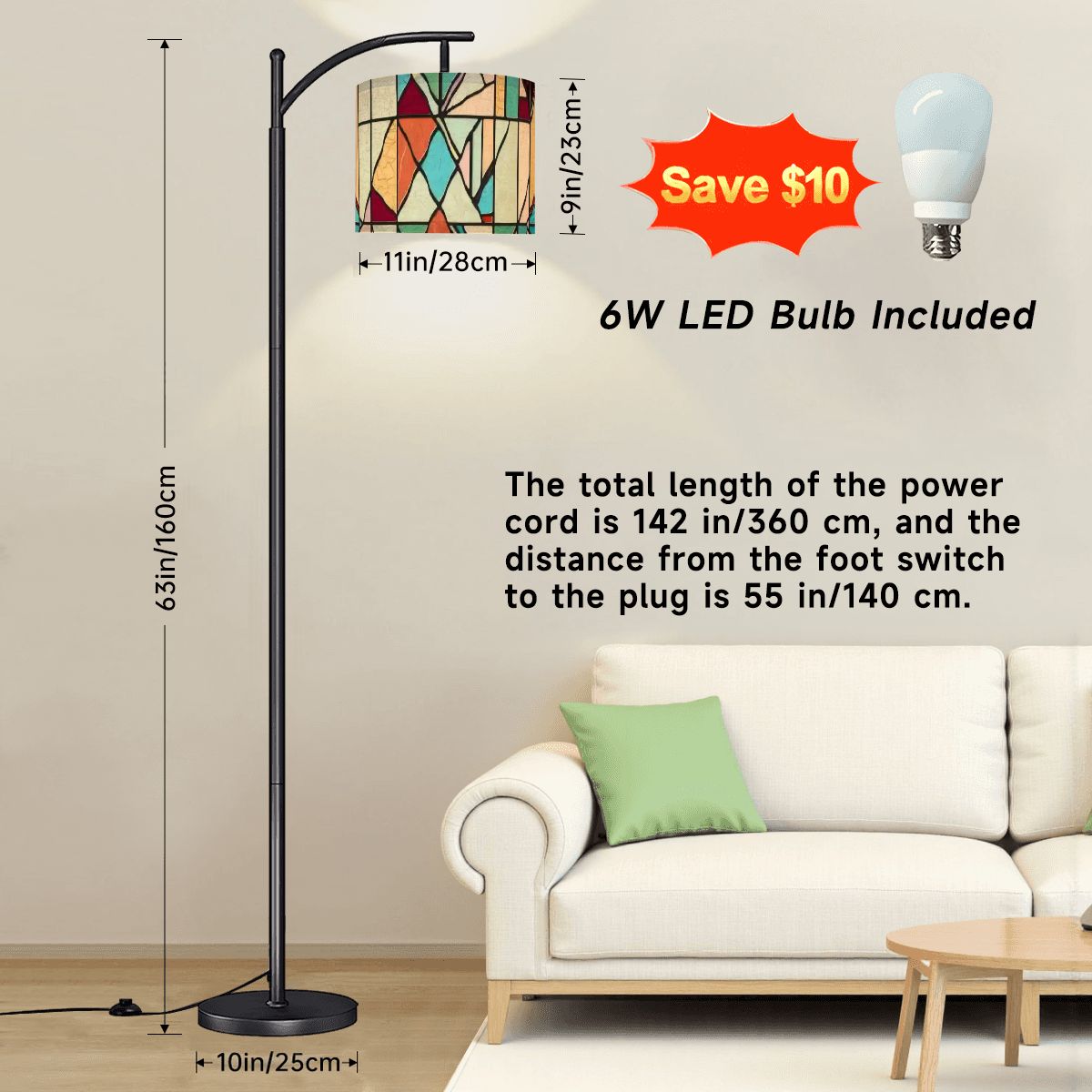 Mid Century Modern Arc Floor Lamp Faux Glass Stained Modern Designed Lighting - Mid Century Modern Gal