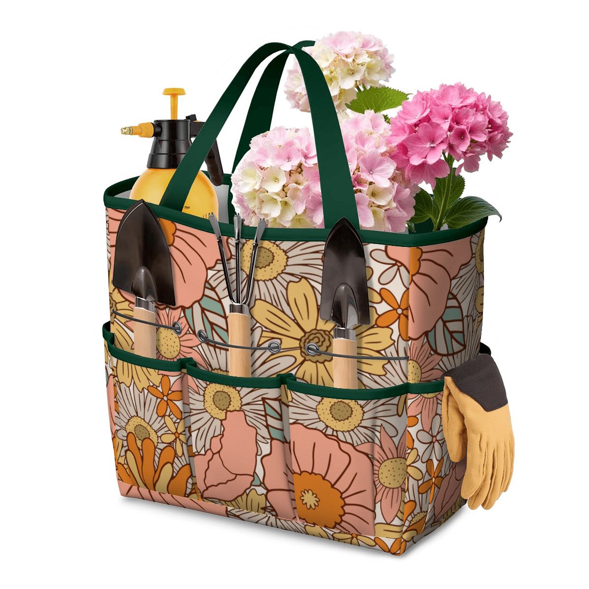 70s Floral Pink Orange Garden Tool Bag - Mid Century Modern Gal
