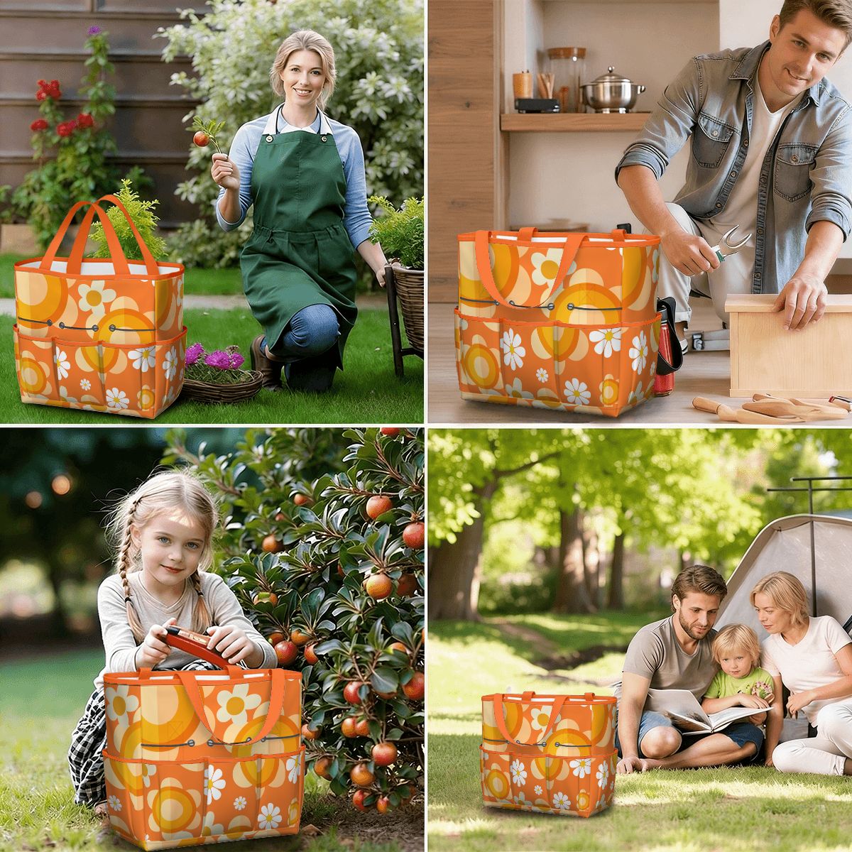 Flower Power Orange Groovy Mod Garden Tool Bag