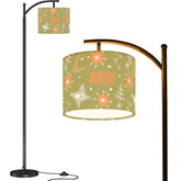 Atomic Space Mid Century Modern Arc Floor Lamp, Orange Boomerang, Green Starbursts - Mid Century Modern Gal