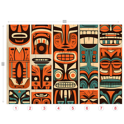 Tiki Idol Mid Century Modern Wallpaper, Peel and Stick Retro Wall Murals