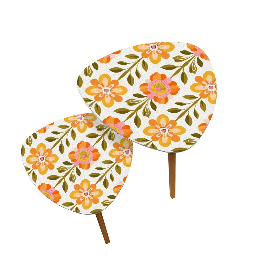 Scandinavian Mid Century Modern Floral Modern Danish Nesting Table Side Table Furniture - Mid Century Modern Gal