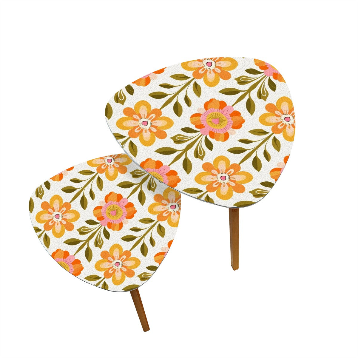 Scandinavian Mid Century Modern Floral Modern Danish Nesting Table Side Table Furniture - Mid Century Modern Gal