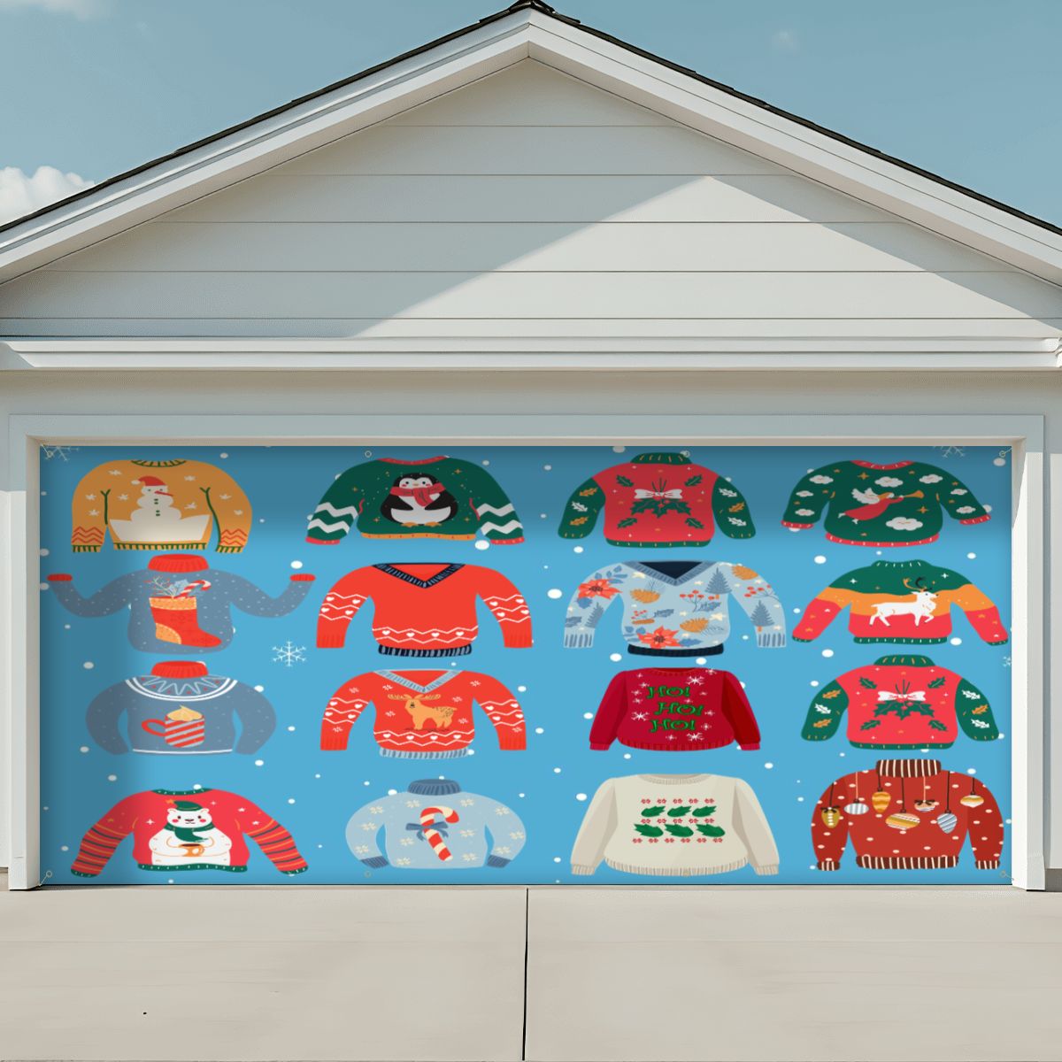 Ugly Christmas Sweater Garage Door Banner Backdrop - Mid Century Modern Gal