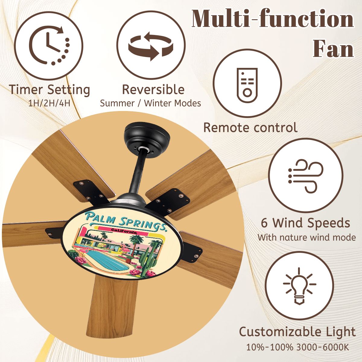 Mid Century Modern Palm Springs Cali, Kitschy Poolside Flamingo MCM Ceiling Fan With Light - Mid Century Modern Gal