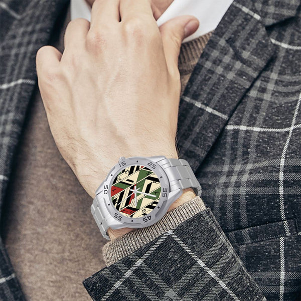 Modern Men's Watch In Bauhaus Design Green, Black, Cream Red, Business Stainless Steel Watch