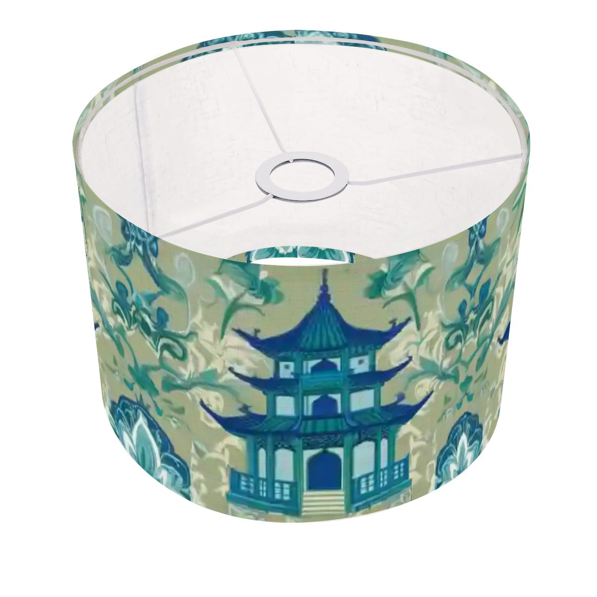 Chinoiserie Pagoda Lamp, Blue, Green Floral Designed Lamp SHADE ONLY - For Arc Floor Lamps Only - Mid Century Modern Gal