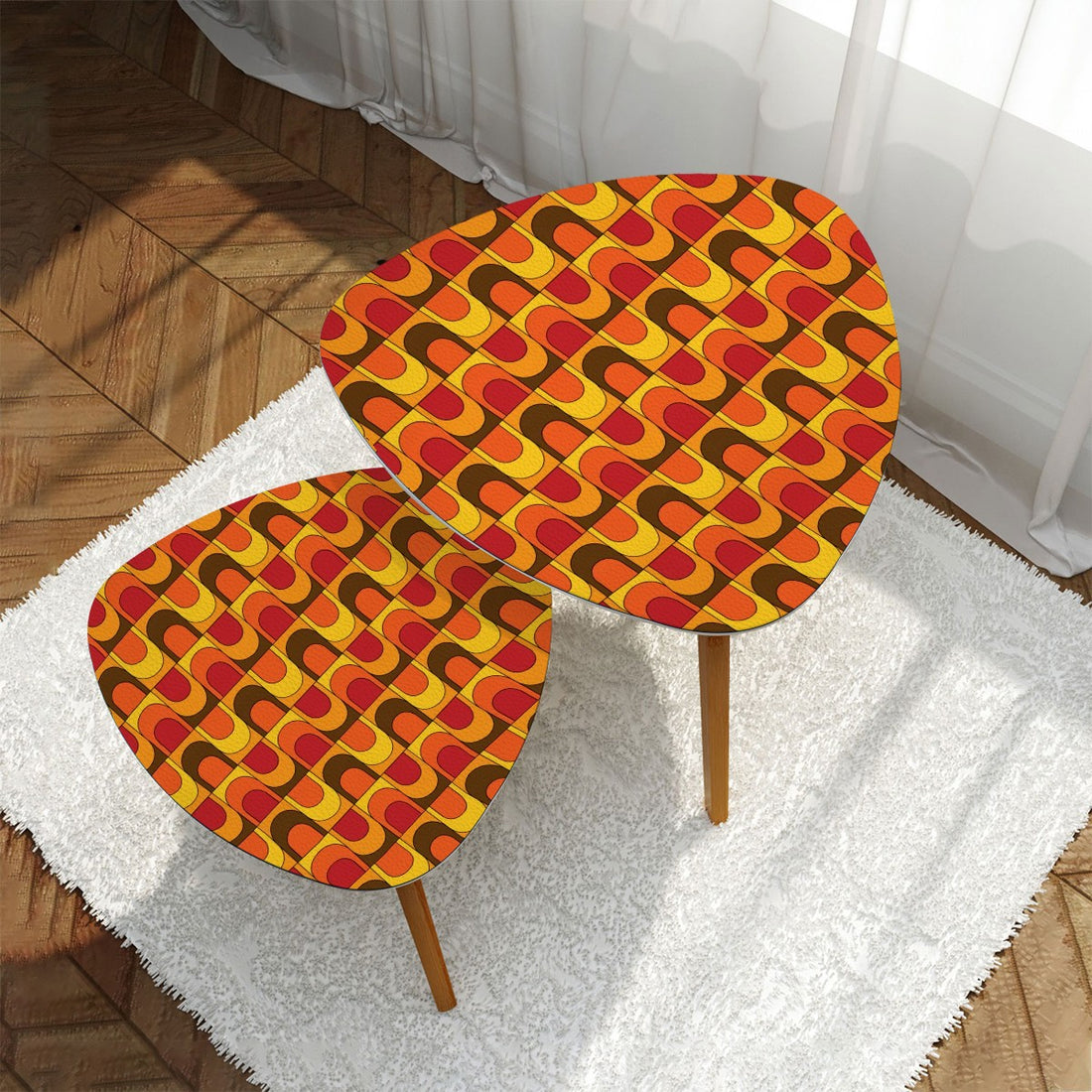Groovy Mod 70s Brown Orange Yellow Hipster Nesting Tables, End Tables For Retro Lovers - Mid Century Modern Gal