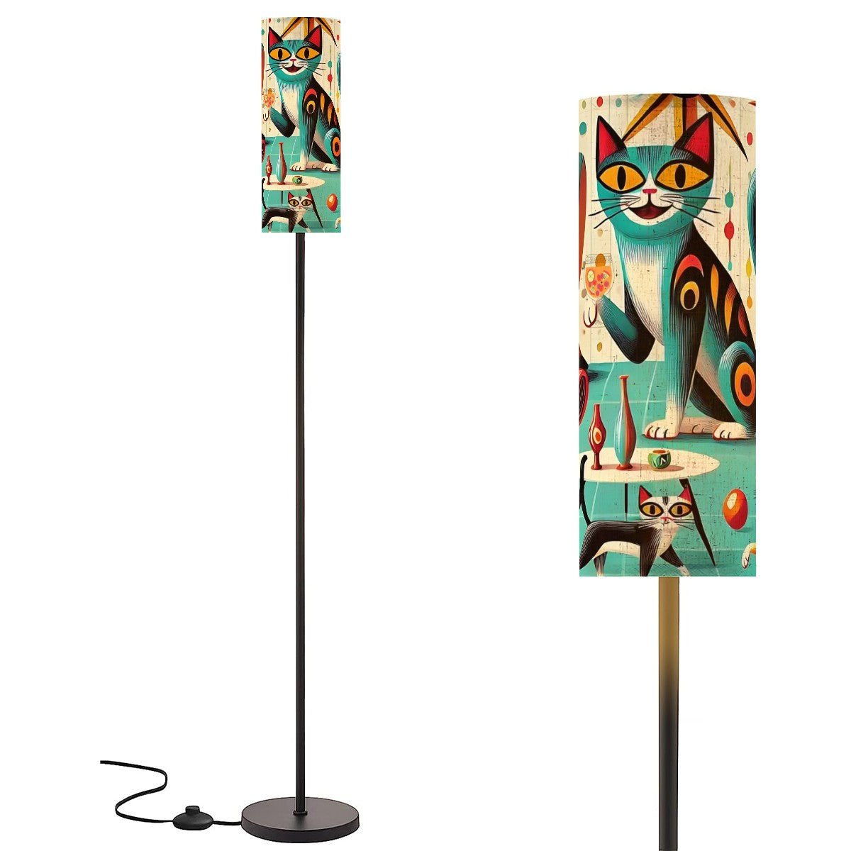 Mid Century Modern Floor Lamp, Kitschy Cat And Cocktail Hour, Mod Bar, Fun Floor Lamp