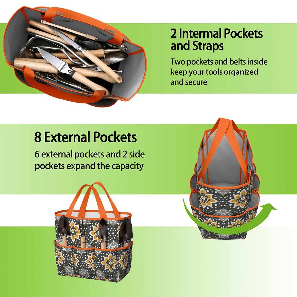 Floral Bohemian Retro Gray Yellow Modern Garden Tool Bag