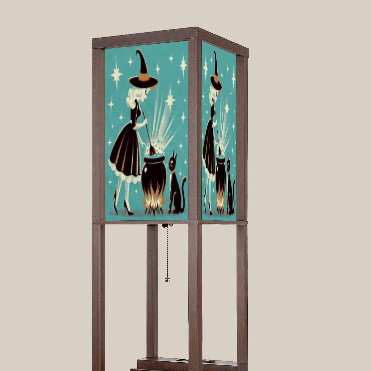 Witch's Brew Mid Century Modern Halloween Gothic Teal Lampshade for Floor Lamp with Shelves - Lampshade Only - Mid Century Modern Gal