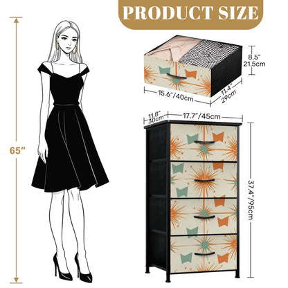 Atomic 50s Starburst Mid Century Modern Orange Teal 4-Drawer Dresser - Mid Century Modern Gal