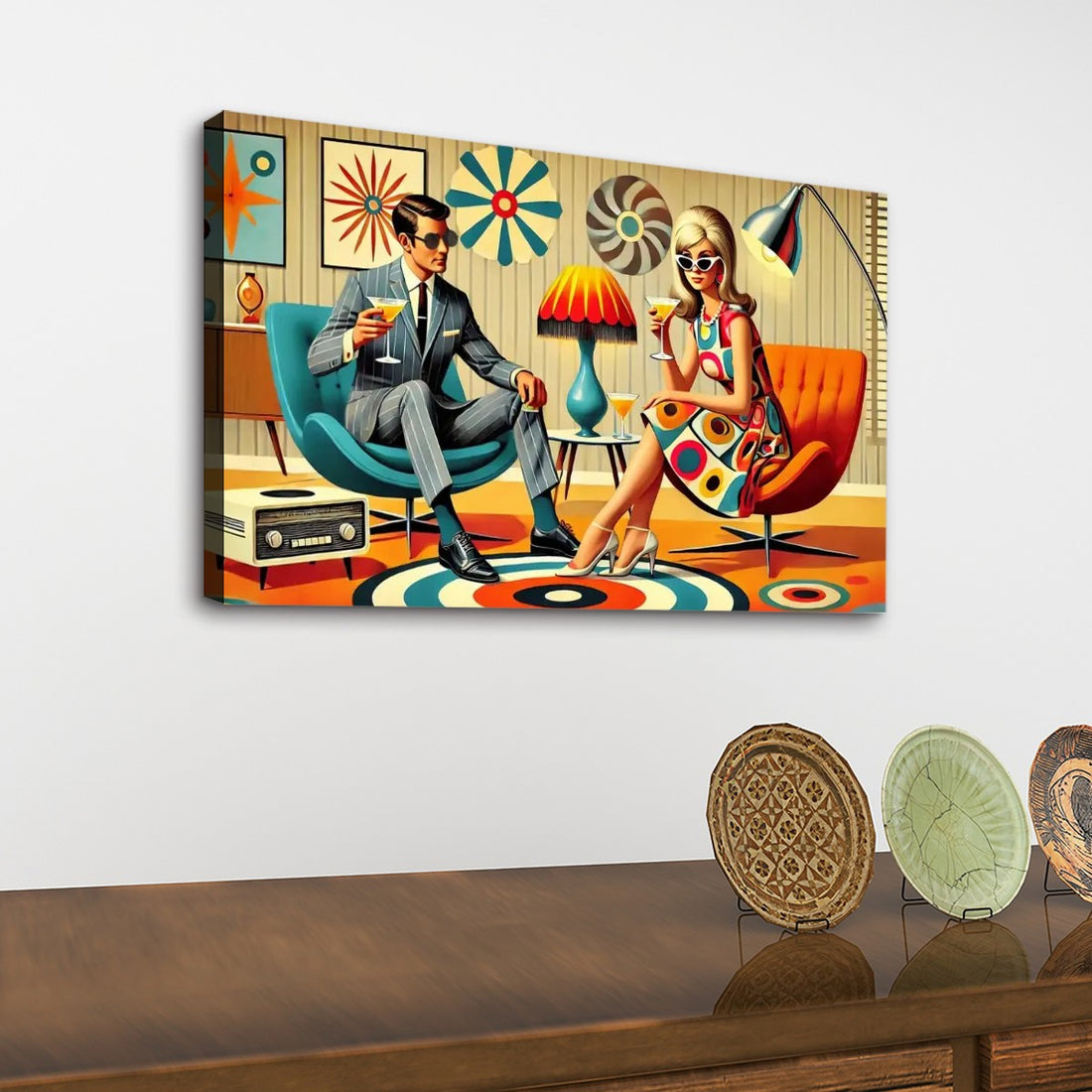 Retro 60s Mod Couple Mid Century Modern Wall Art, Cocktail Hour MCM Bar Art - Mid Century Modern Gal