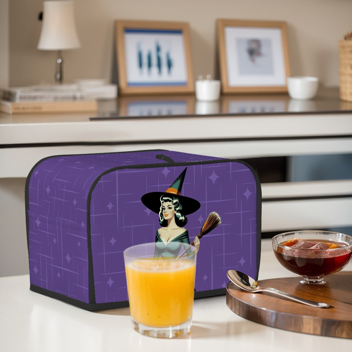 Mid Century Modern Vintage Pin Up Witch Purple Teal Halloween 2 Slice Toaster Cover - Mid Century Modern Gal