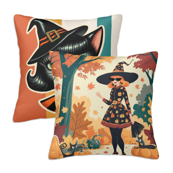 Mid Century Modern Halloween Atomic Cat Kitschy Witch Fall, Halloween Seasonal Pillow Covers