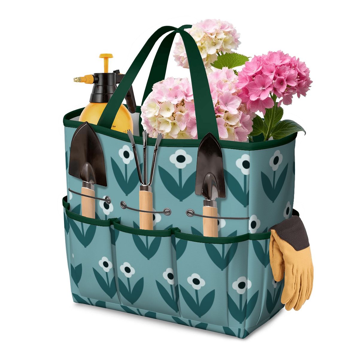 Scandinavian Teal Floral Mid Century Modern Garden Tool Bag - Mid Century Modern Gal