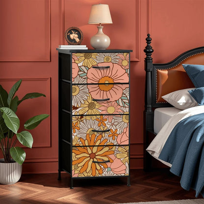 70s Floral Pink Orange 4-Drawer Dresser - Mid Century Modern Gal
