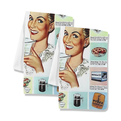 Retro Pyrex Vintage Ad Kitschy Kitchen Towel Set - Mid Century Modern Gal